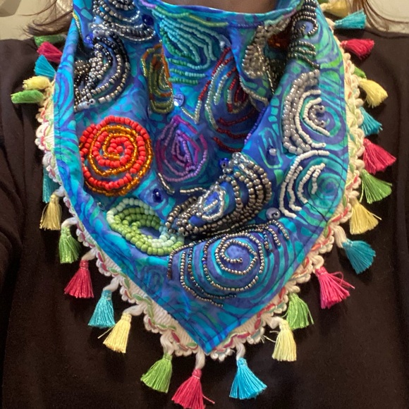 Handmade, bead embroidered neckscarf. Bohemian original colorful style! - Picture 1 of 5